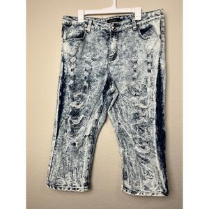 y2k‎ 90s Ashley Stewart Acid Wash Heavily Distressed Cropped Denim Plus Size 18